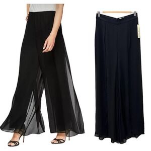 Eliza J Size 8 Sheer Straight Leg Overlay Pants Black Back Zip Evening NEW
